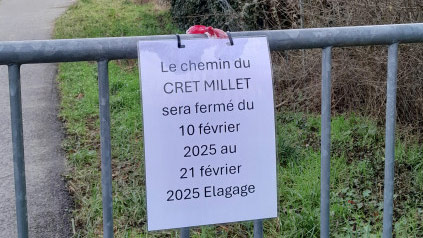 Le chemin du Crêt Millet sera fermé du 10 au 21 février 2025 élagage